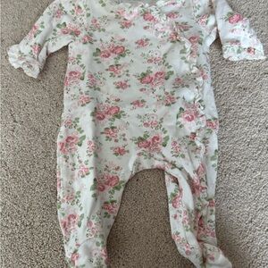 Little Me Pink and Green Floral Footies